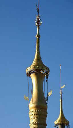 Shwe Inn Thein Paya, Indein, Nyaungshwe , Inle Lake,Shan state, myanmar Burma . Weather-beaten buddhistic zedi constructed in 17th and 18th century damaged by earthquake in 1975の写真素材