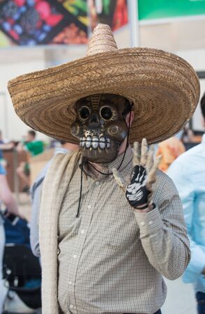 Moscow, Russia - June 29, 2018 : Defile dia de muertos Mexico in Moscow. The Day of the Dead is one of the most popular and unusual holidays in Mexico showing a funny attitude to death.のeditorial素材