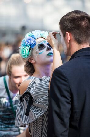 Moscow, Russia - June 29, 2018 : Defile dia de muertos Mexico in Moscow. The Day of the Dead is one...
