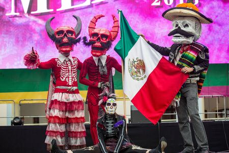 Moscow, Russia - June 29, 2018 : Defile dia de muertos Mexico in Moscow. The Day of the Dead is one...