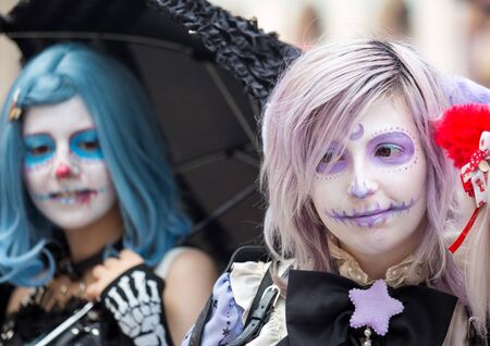 Moscow, Russia - June 29, 2018 : Defile dia de muertos Mexico in Moscow. The Day of the Dead is one of the most popular and unusual holidays in Mexico showing a funny attitude to death.のeditorial素材