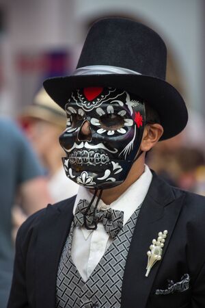 Moscow, Russia - June 29, 2018 : Defile dia de muertos Mexico in Moscow. The Day of the Dead is one of the most popular and unusual holidays in Mexico showing a funny attitude to death.のeditorial素材
