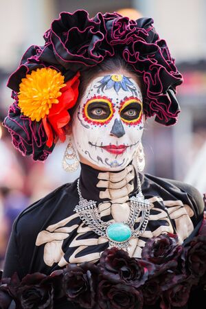 Moscow, Russia - June 29, 2018 : Defile dia de muertos Mexico in Moscow. The Day of the Dead is one...