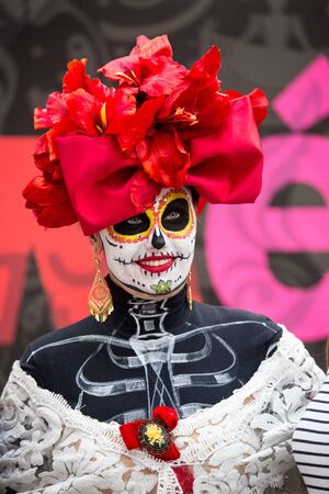 Moscow, Russia - June 29, 2018 : Defile dia de muertos Mexico in Moscow. The Day of the Dead is one of the most popular and unusual holidays in Mexico showing a funny attitude to death.のeditorial素材