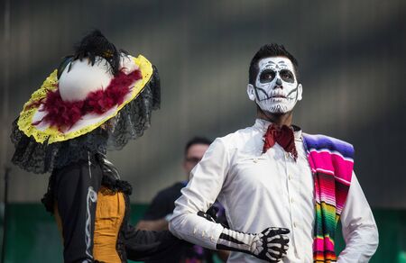 Moscow, Russia - June 29, 2018 : Defile dia de muertos Mexico in Moscow. The Day of the Dead is one of the most popular and unusual holidays in Mexico showing a funny attitude to death.のeditorial素材
