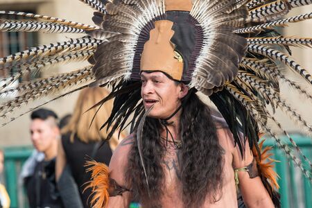 Mexico City, Mexico - April 30, 2017: Aztec dancers dancing in Zocalo squareのeditorial素材