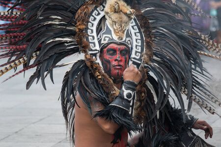 Mexico City, Mexico - April 30, 2017: Aztec dancers dancing in Zocalo squareのeditorial素材
