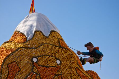 MENTON, FRANCE - FEB 27,2012: Lemon Festival on French Riviera. Architectural composition and huge edible figures made from juicy lemons and orangesのeditorial素材