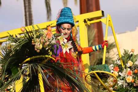 Nice, France - February 25, 2012: Participants in the carnival parade Battle of Flowers in Nice,...