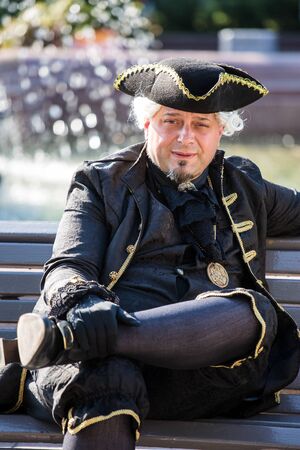 Moscow, Russia - 12 June 2019: Portraits of characters historical reconstruction in beautiful historical and authentic costumes at the festival Times and Epochs in Moscow.のeditorial素材