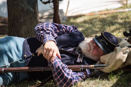 Moscow, Russia - 12 June 2019: Portraits of characters historical reconstruction in beautiful...