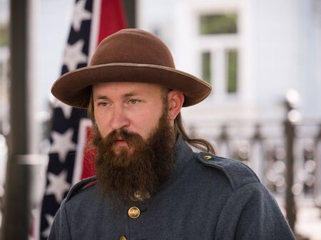 Moscow, Russia - 12 June 2019: Portraits of characters historical reconstruction in beautiful historical and authentic costumes at the festival Times and Epochs in Moscow.のeditorial素材