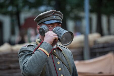 Moscow, Russia - 12 June 2019: Portraits of characters historical reconstruction in beautiful historical and authentic costumes at the festival Times and Epochs in Moscow.のeditorial素材