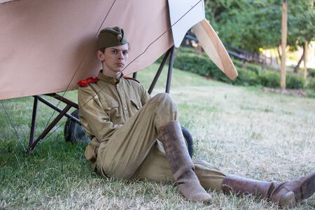 Moscow, Russia - 12 June 2019: Portraits of characters historical reconstruction in beautiful historical and authentic costumes at the festival Times and Epochs in Moscow.のeditorial素材
