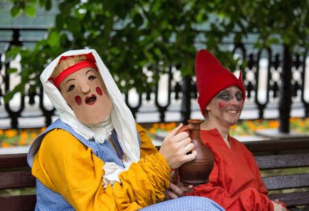 Moscow, Russia - 12 June 2019: Portraits of characters historical reconstruction in beautiful historical and authentic costumes at the festival Times and Epochs in Moscow.のeditorial素材