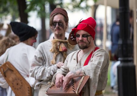 Moscow, Russia - 12 June 2019: Portraits of characters historical reconstruction in beautiful historical and authentic costumes at the festival Times and Epochs in Moscow.のeditorial素材