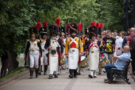 Moscow, Russia - 12 June 2019: Portraits of characters historical reconstruction in beautiful...