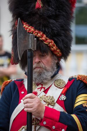 Moscow, Russia - 12 June 2019: Portraits of characters historical reconstruction in beautiful...