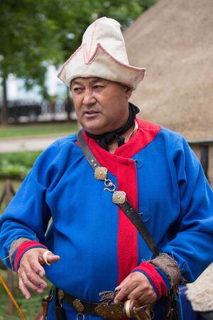 Moscow, Russia - 12 June 2019: Portraits of characters historical reconstruction in beautiful historical and authentic costumes at the festival Times and Epochs in Moscow.のeditorial素材