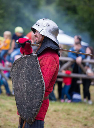 Torzhok, Russia -August 15, 2020: Reconstruction of a medieval battle with the participation of many extras and reconstruction groups from Europe and Russia.のeditorial素材