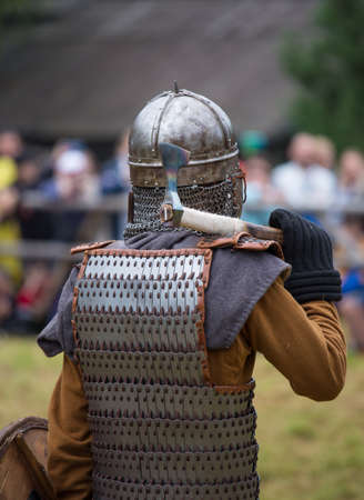Torzhok, Russia -August 15, 2020: Reconstruction of a medieval battle with the participation of many extras and reconstruction groups from Europe and Russia.のeditorial素材