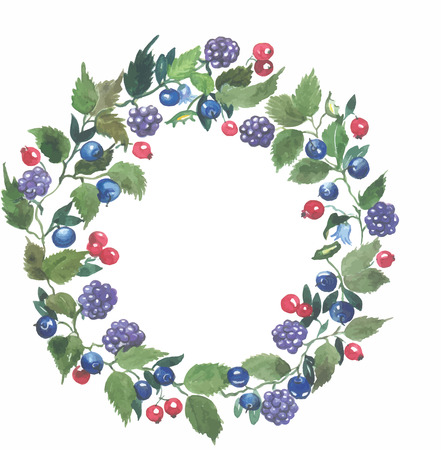BlackBerry wreath watercolor vectorのイラスト素材