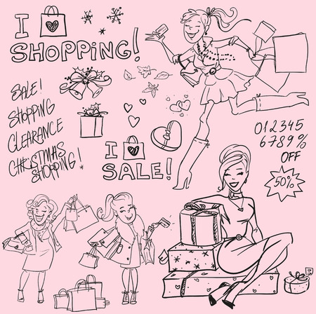 Fashion and Beauty hand drawn collection.のイラスト素材