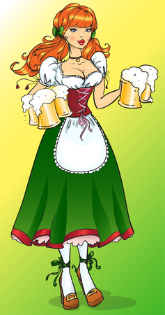Pretty Pin Up Girl with beer mugsのイラスト素材