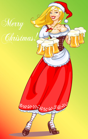 Pretty Pin Up Girl with beer mugsのイラスト素材