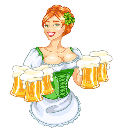Beautiful Irish girl with beerのイラスト素材
