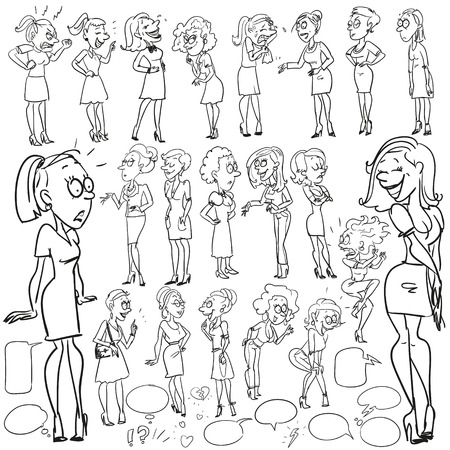 Hand drawn comic collection of womenのイラスト素材