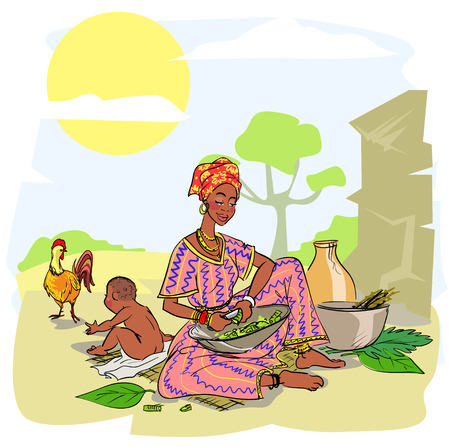 African woman with babyのイラスト素材