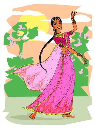 Indian woman dancingのイラスト素材