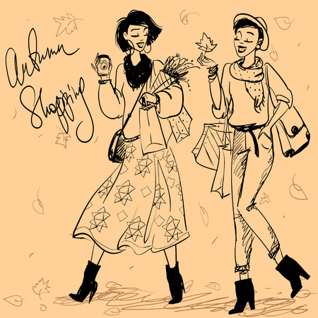 Pretty fashionable womenのイラスト素材