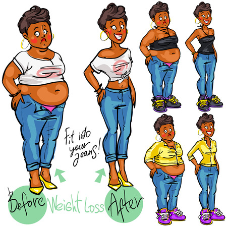 Young woman before and after weight loss.のイラスト素材