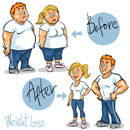Man and Woman achieving their Weight-Loss goal.のイラスト素材