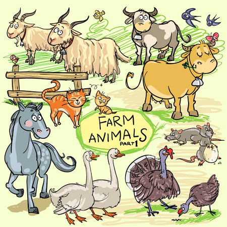 Farm animals set.  All animals are isolated objects and can be moved and separated within vector format.のイラスト素材