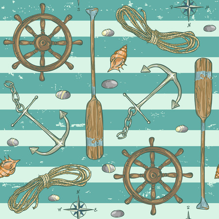 Nautical background, Vector seamless pattern, retro styleのイラスト素材