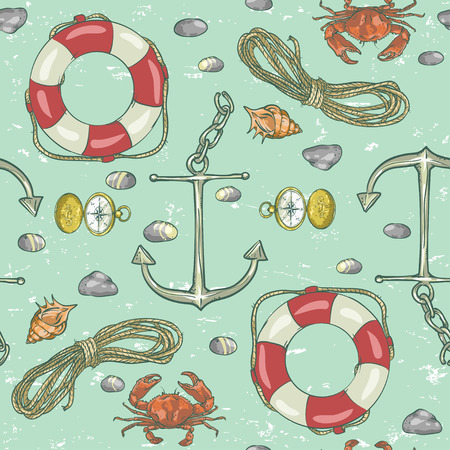 Nautical background, Vector seamless pattern, retro styleのイラスト素材