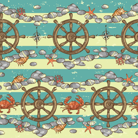 Nautical background, Vector seamless pattern, retro styleのイラスト素材