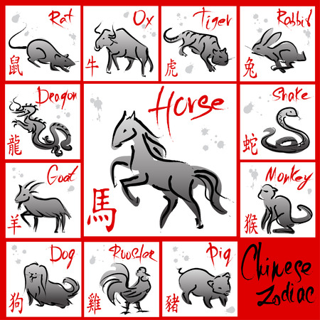 Chinese Zodiac, Set of 12 Animal symbolsのイラスト素材
