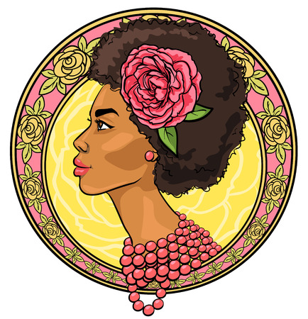 Portrait of beautiful woman in floral border, Icon, hand drawnのイラスト素材