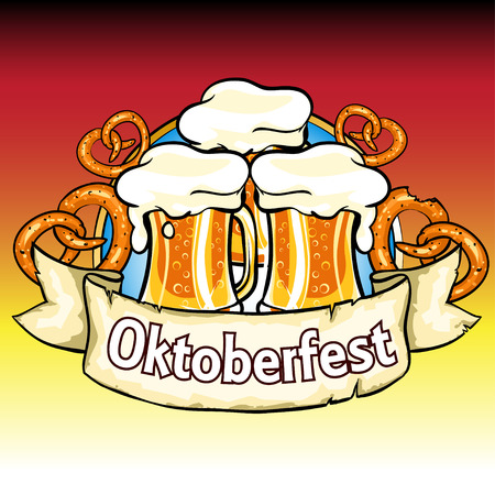Oktoberfest label with beer and pretzels. Isolatedのイラスト素材