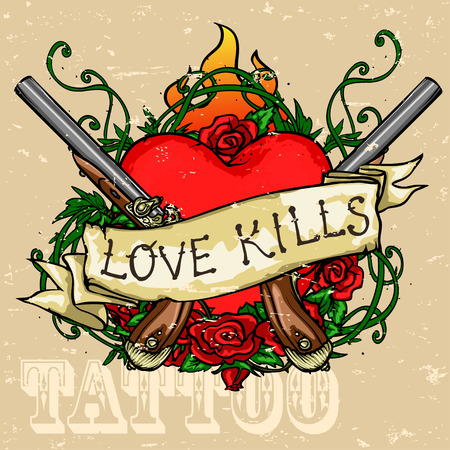 Heart Tattoo Design, Grunge effect is removable.のイラスト素材