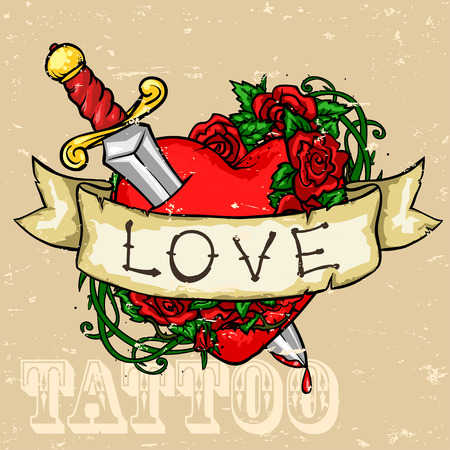 Heart Tattoo Design, Grunge effect is removable.のイラスト素材
