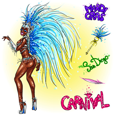 hand drawn carnival dancer, isolated on whiteのイラスト素材