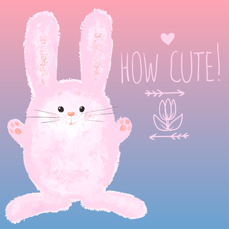 Greeting card with Cute Bunny and Hand writing, Happy Easter cardのイラスト素材