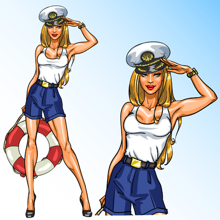 Pin Up Sailor Girl isolated on whiteのイラスト素材