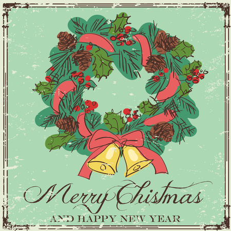 Christmas card design with hand drawn wreathのイラスト素材