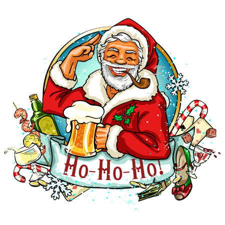 Christmas label with Santa Claus and ribbon bannerのイラスト素材